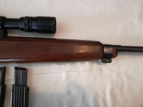 Se vende la carabina de las fotos.

Es una carabina del calibre 22Lr. La copia de la M1 americana.
El 42