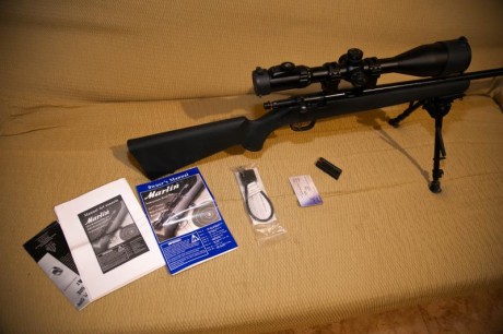 Vendo carabina MARLIN XT 22 lr guiada en la licencia E con visor UTG leapers 4-16x56 swat mil.dot y ademas 02