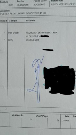 Vendido revolver de 7" SCHOFIELD de Uberti , calibre 45 lc , guiado en F , no tiene papeles Bope 20