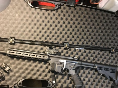 Se vende carabina S&W MP15 22lr con 3 cargadores, porta cargadores para IPSC, punto rojo, tornillo 00