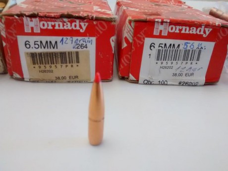 Vendo puntas 6,5:

156 u. Hornady SST de 129 gr. para tiro y caza.

100 u. de 140 gr. no se el fabricante, 01