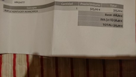 Se vende rifle Ardesa Kentucky cal. 45, se encuentra en La Línea de la Concepción, Cádiz, esta completamente 70