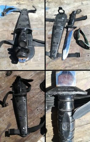 -Nemrod. Cuchillo de buceo muy gastado. La hoja es lo que mejor se conserva. Sierra en el lomo, punta 00
