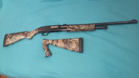 Vendo escopeta de corredera Mossberg 500 del 12magnum. Cañon liso.
Con dos culatas. Camuflada por hidroimpresion.
Estado 01