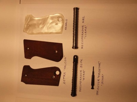 Vendo:
Cachas madera (originales) para ASTRA "FALCON"- Precio: 25 €+4 envío.
Muelle recuperador 00