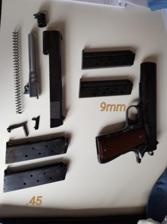 Hola,

por dejar la afición temporalmente, vendo mi Norinco 1911 .45 A1 con carro de 9mm, ambas guiadas 00