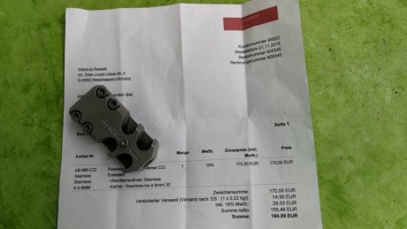 Se vende freno de boca Roedale C22 para Tikka Supervarmint 308 W.

Apenas se ha usado. Precio 100 € más 01