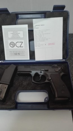 La pistola se encuentra en un estado bastante bueno. Inclye 2 cargadores y caja original. Las cachas son 11
