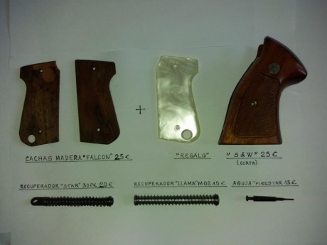 Venta:
* Cachas S&W (muy buen estado, acortada) Precio:  20 €+4 envío.
 * Cachas madera (originales) 00