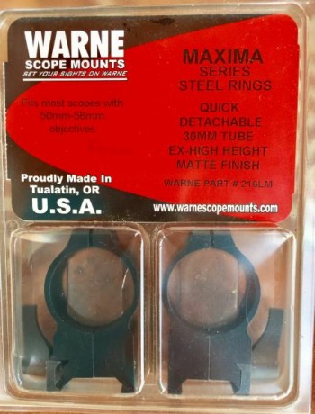 Se ofrece montura Warne nueva, tubo 30mm, campana 50-56 mm,  extra altas. Su precio 120€
 Se ofrece en 00