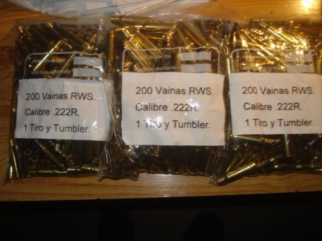 Muy buenas, vendo 600 vainas RWS del calibre .222R con un solo tiro y pasadas por Tumbler, van en bolsas 01