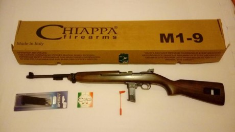  VENDIDA Vendo Carabina M1 de 9PB. de cuerpo de madera fabricada por Chiappa con tres cargadores dos de 00