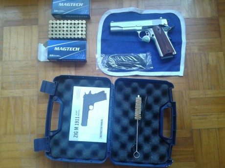 Pistola ZIG M-1911, calibre 45 ACP, fabricada por Tisas, completamente nueva sin estrenar, solamente tiene 02