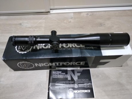 Buenas tardes,
Vendo Nightforce Competition 15x55x52.
Retícula CTR-1
Estado impecable.
Precio: 2250€
Para 10