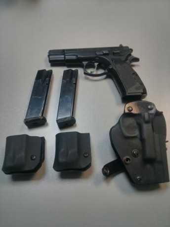 Hola, Vendo CZ75B de 9mm, perfecta para comenzar en IPSC, funda de extracción rápida, dos cargadores y 10