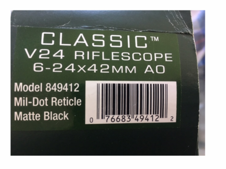 Vendo un Weaver Classic V24 6-24x42 AO , tubo 1pulgada, 1/8 click ,mildot ,muy poco uso
con anillos Weaver/Picatinny 01