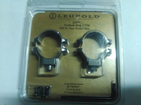 Vendo anillas Leupold QR para tubo de 1 pulgada , atura media, en su embalaje original, con tornillería 02