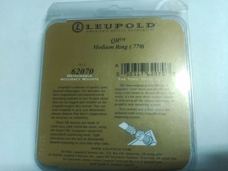 Vendo anillas Leupold QR para tubo de 1 pulgada , atura media, en su embalaje original, con tornillería 01