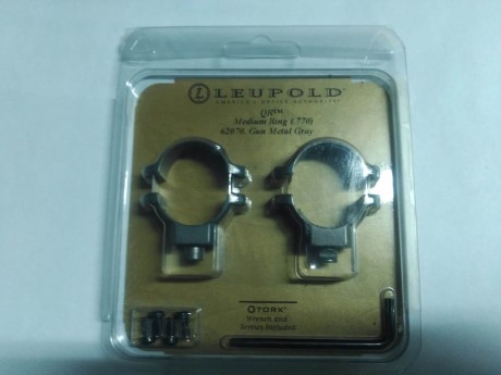 Vendo anillas Leupold QR para tubo de 1 pulgada , atura media, en su embalaje original, con tornillería 00