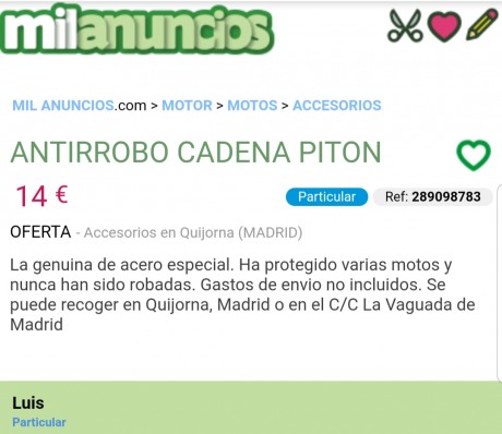 Uno pide por un Pietta niquelado con sus certificados, 2000 euros, jajaja.

Y el otro anuncio, no comete 130