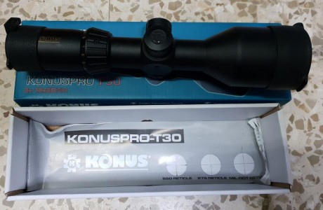 Se vende visor Konuspro T30 3x-12x50, reticula Mildot iluminada en rojo y azul.
Su estafo es nuevo, lo 00