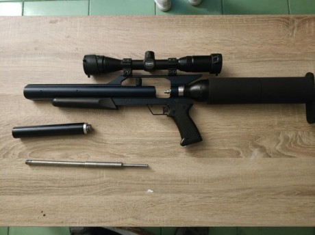 Vendo rifle gunpower stealth, con silenciador , mira leapers, un canon 4'5mm, un cañón de 5'5mm y un cañón 01