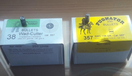 Vendo puntas RG  38-357. Dispongo de 3 cajas Wad-Cutter y 6 cajas SWC.Las cajas están precintadas. Precio 00