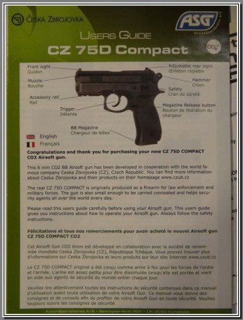  Vendo CZ 75D COMPACT cal.6mm BB C02 semi automatico marca ASG. 
Sólo se han disparado cinco cargas de 10