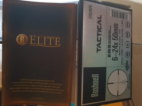 Vendo visor bushnell elite tactical 6-24x50 reticula g2 en primer plano focal. Ajuste de 0.1mil. El visor 21