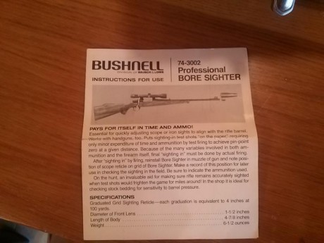 Centrador profesional de ópticas en armas de fuego.
Tres varillas extensibles para calibres de 0.22 a 01