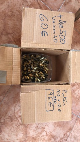 Vendo 500 vainas del calibre 40 y unas 880 puntas de diversos pesos y formas. Todo por 156 euros. En caso 00