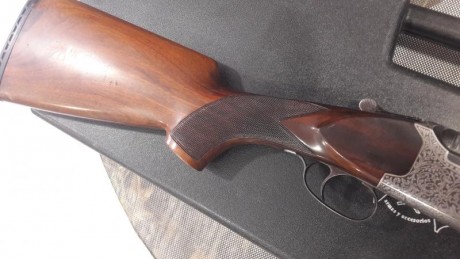 Estupenda y robusta arma, en un estado magnifico, de pavón, maderazs y mecanismos. Incorpora doble punto 12