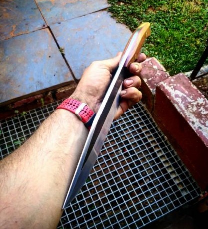 Cuchillo de 22 cm de hoja acero A2 con tratamiento criogenico madera del mango lingnun vitae y separadores 00