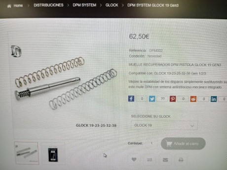 Vendo muelle recuperador para glock 19. 23. 25. 32. 38 gen 3 esta sin usar 50€ 00