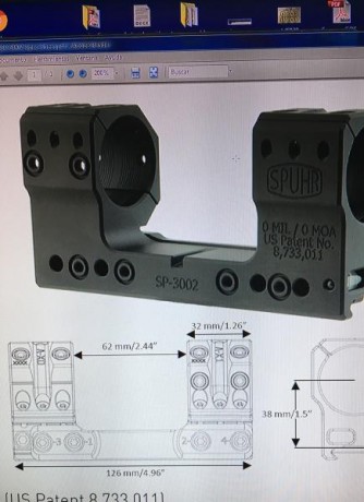  montura SPUHR SP-3002 , diametro 30 mm , altura desde el centro del visor 38 mm. Nivel de burbuja incorporado 20
