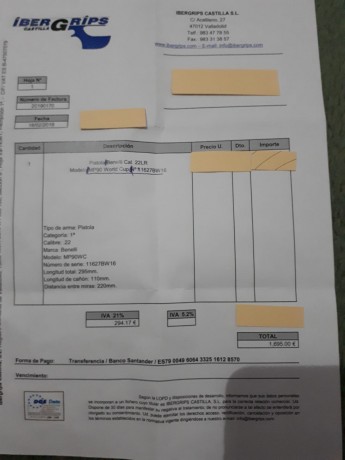 VENDO PISTOLA BENELLI MP90WC de febrero 2019 por no utilizar, ya que he decidido tirar solo en pistola 02