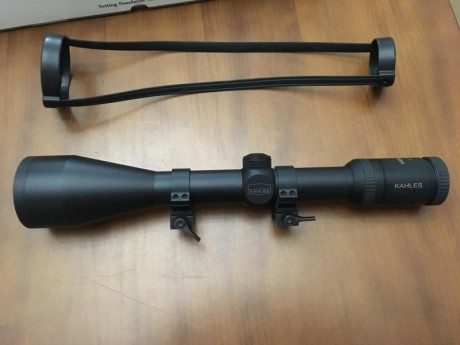 Visor Khales Helia C 3-12x56 retícula 4 y tubo de 30 mm. Está montado con anillas y su estado es perfecto, 01