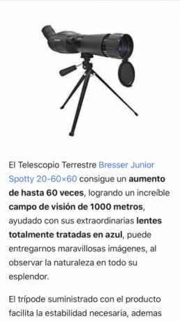 Hola buenos días  por 50 a la venta visor terrestre BRESSER  20. 60x60 con su funda y trípode original 00