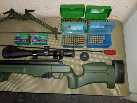 vendo sako trg 22
tiene 2950 disparos ,es negro pero pintado en verde 
regalo ,bipode harris
bipode autopropulsado
baqueta 22