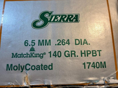 Vendo caja 500 puntas SIERRA Cal. 6,5 140 grs. HPBT MOLY por no usar.
Envió gratis . Precio 160,-€ 00