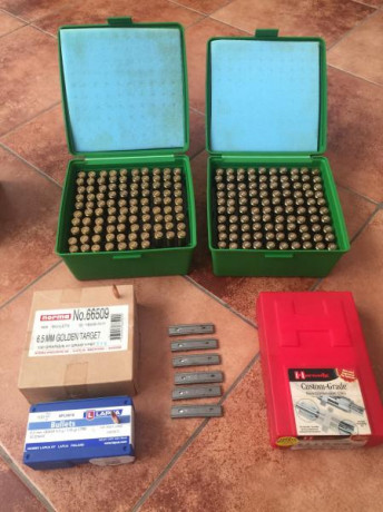 Por venta del arma vendo los siguientes accesorios para la recarga del calibre 6,5x55:

197 vainas lapua 02