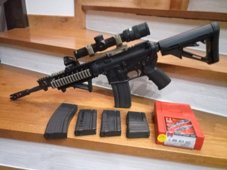 Buenos días.
Pongo a la venta  AR 15 Bushmaster calibre 6.8 SPC con cañón de 12¨ 
El arma está nueva solo 21