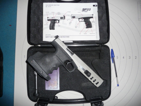 Vendo pistola Walther SP22, cañón de 6 pulgadas, empuñadura anatómica regulable sin tocar, perfecto estado, 01