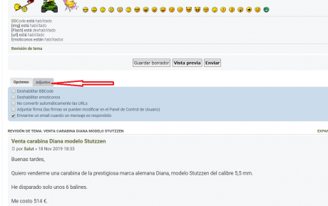 Buenas tardes,

Quiero venderme una carabina de la prestigiosa marca alemana Diana, modelo Stutzzen del 10