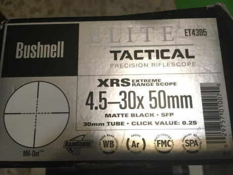 Vendo visor VISOR BUSHNELL ELITE TACTICAL XRS 4.5-30X50, retícula mil-dot. Fabricado en JAPON Magnífica 02