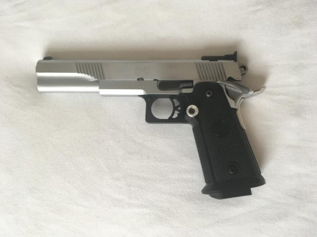 Vendo pistola SPS mach de 6 pulgadas, 9mm en acero inox,
viene con funda original y dos cargadores,alza 02