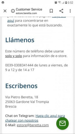 Buenas tardes, estoy intentando encontrar la dirección de correo electrónico de la casa Beretta en Italia 170
