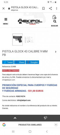 Pistola Glock 43 con dos años de antigüedad.
Se vende para comprar otra pistola. Tiene 300 tiros.
Se vende 30