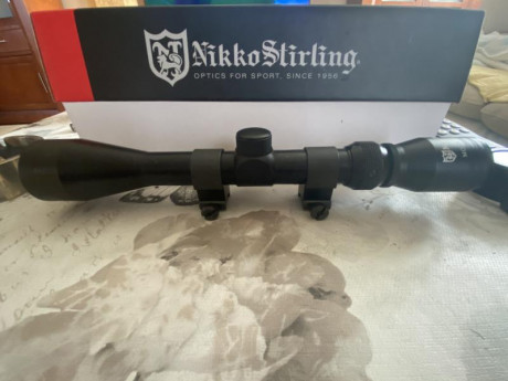 Vendo visor Nikkostirling 3-9x40 mount máster con anillas para raíl weaver o picantiny, retícula half 00
