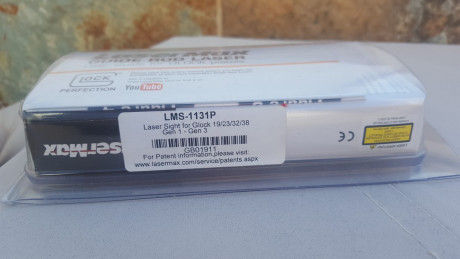 Hola
Vendo Lasermax para Glock 19 de generacion 2 o 3. 
Es un puntero láser integrado dentro de la guía 02